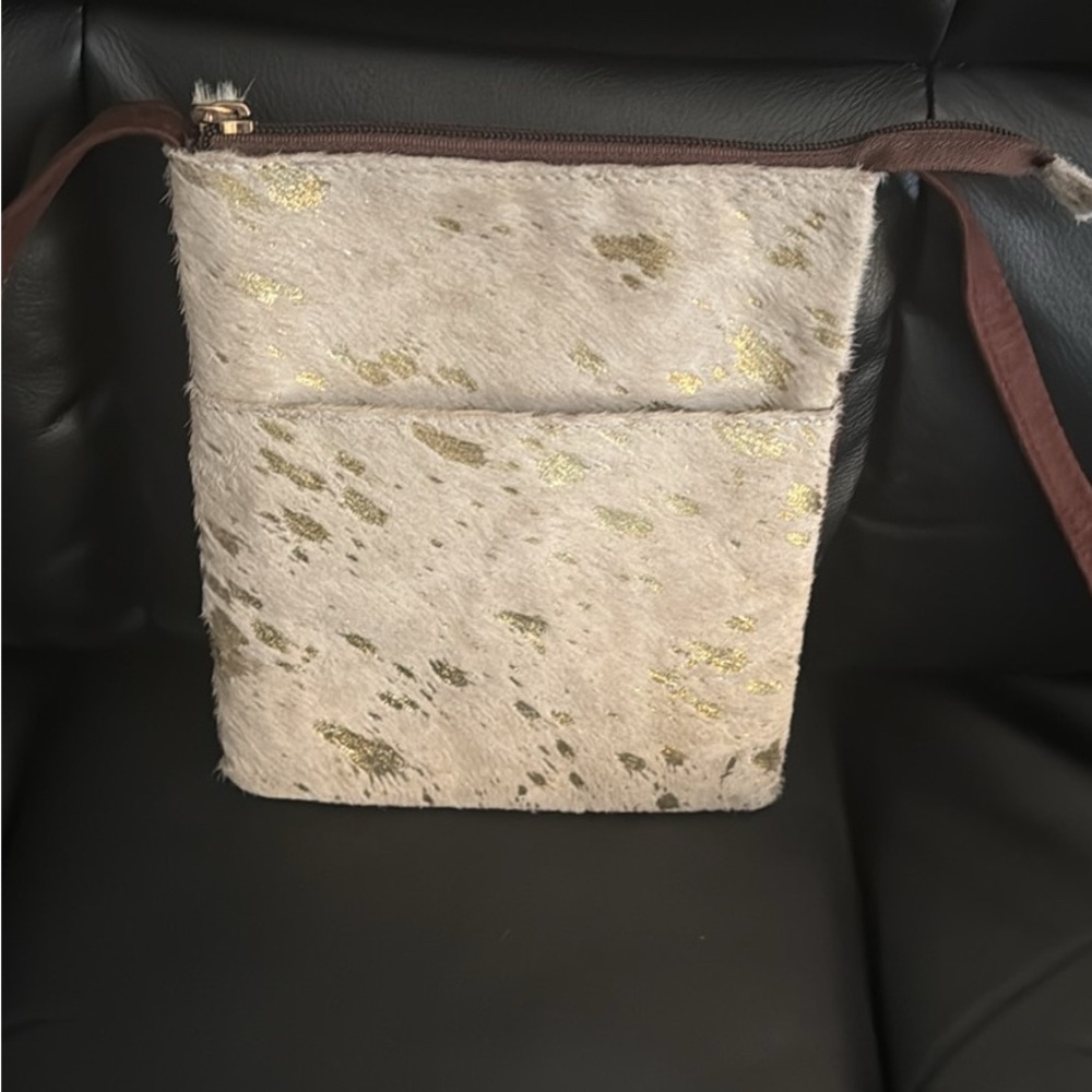 Leather crossbody bag with gold splatter- new